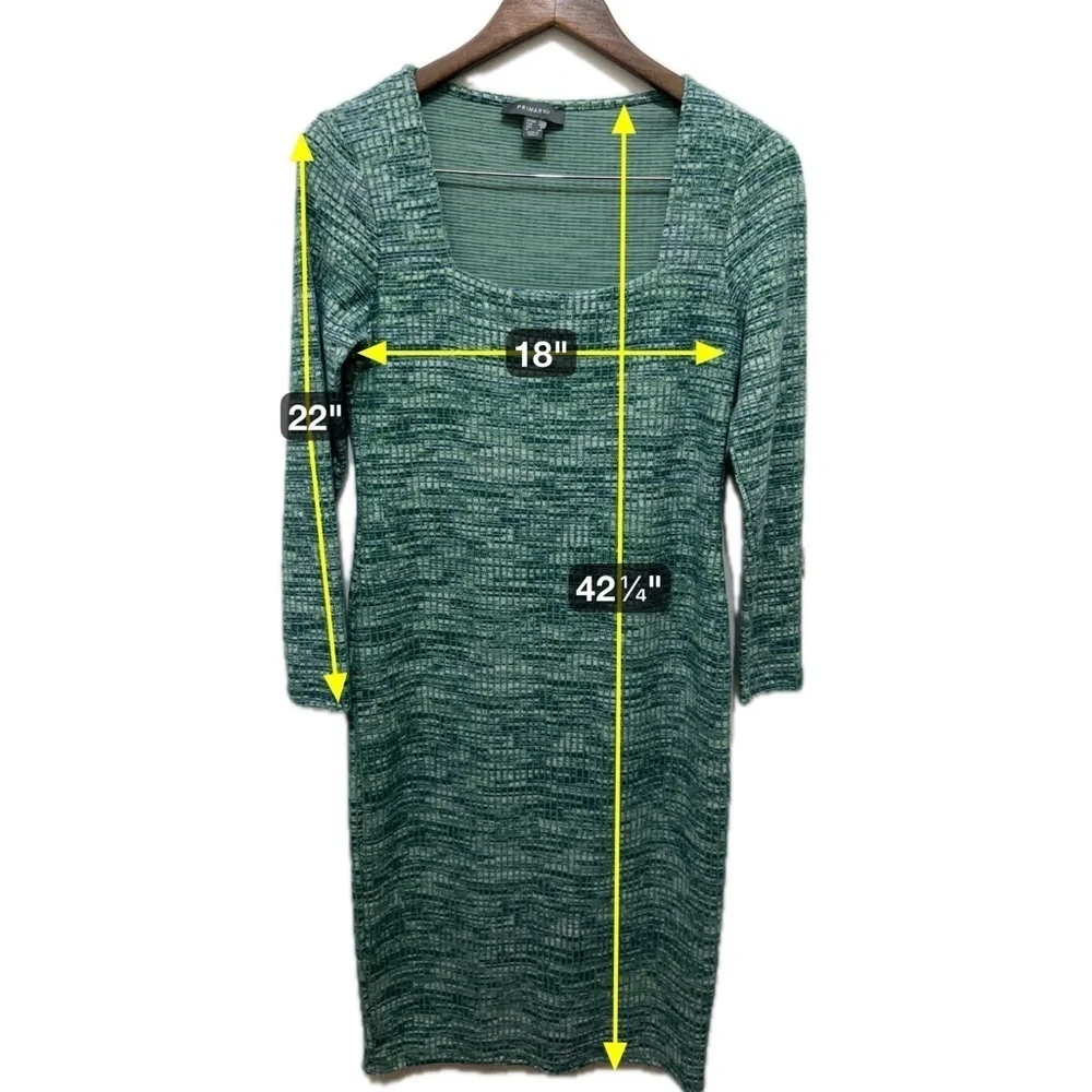 046 Primark | NWOT Turkey Green Textured Knit Square Neck Midi Dress (Size 8) - Picture 6 of 9